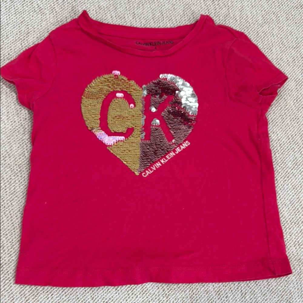 Calvin Klein Red Gold Sequin Heart Tee